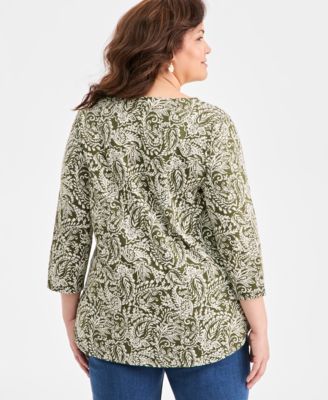 Plus Size Pintuck Split-Neck Top, Macy's Exclusive