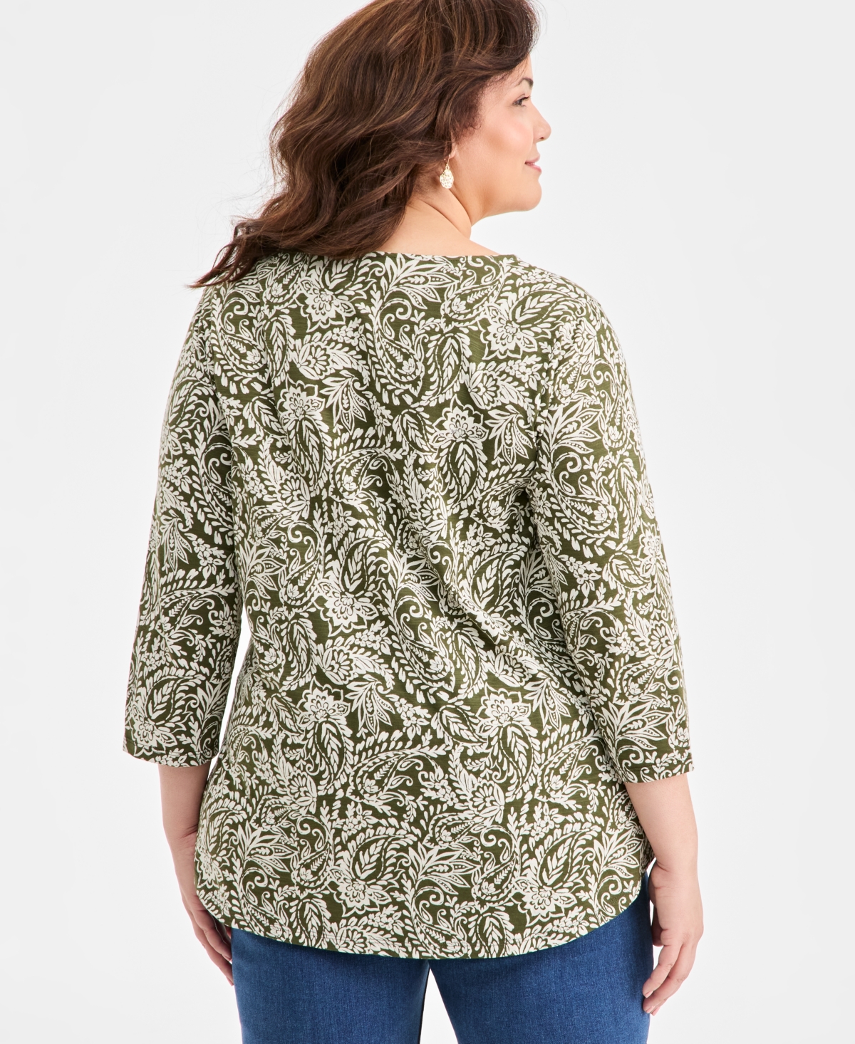Style & Co Plus Size Pintuck Split-neck Top, Macy's Exclusive In Green