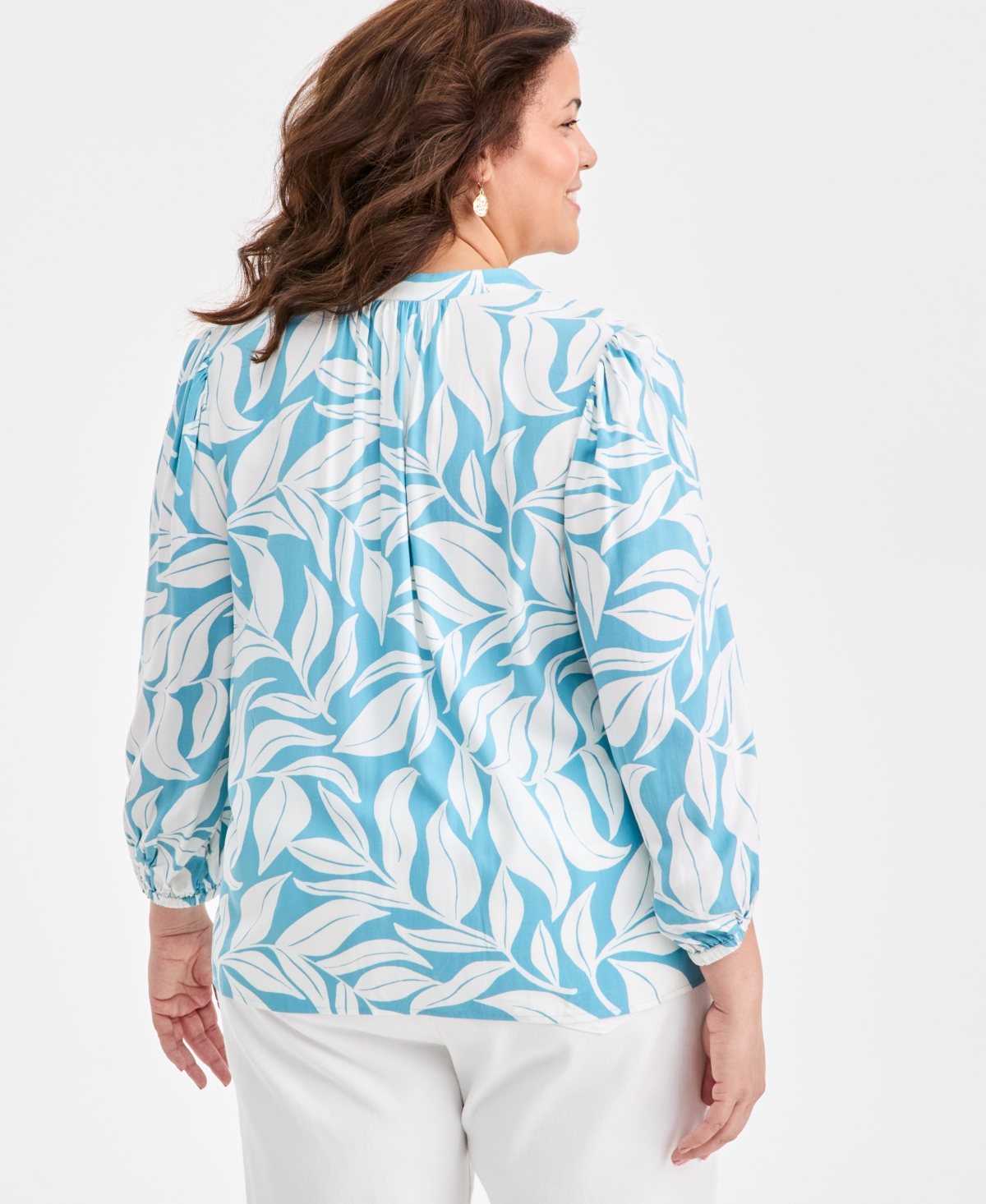 Style & Co Plus Size Printed Split-neck Popover Top, Macy's Exclusive In Blue