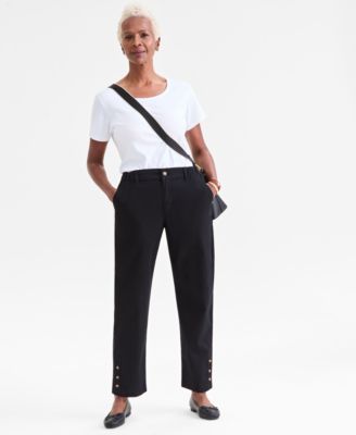 Women's High-Rise Button-Hem Straight-Leg Pants, Macy’s Exclusive
