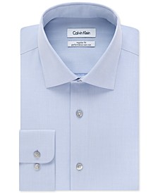 Calvin Klein Men's STEEL Classic-Fit Non-Iron Performance Herringbone Spread Collar Dress Shirt
