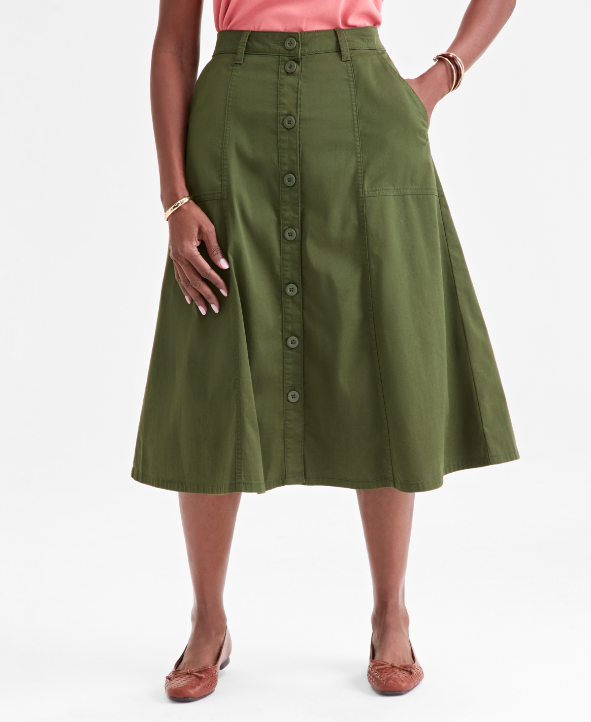 Style & Co Women's Mid-rise Utility Midi Skirt, Macy's Exclusive In Pink