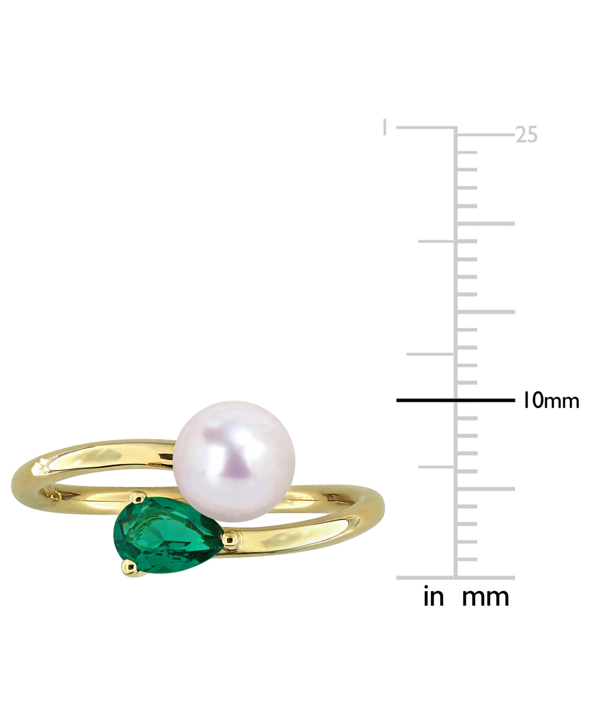 Macy's Cultured Freshwater Pearl & Lab-created Emerald Ring (3/8 Ct. T.w.) In 18k Gold-plated Sterling Silv In Gold