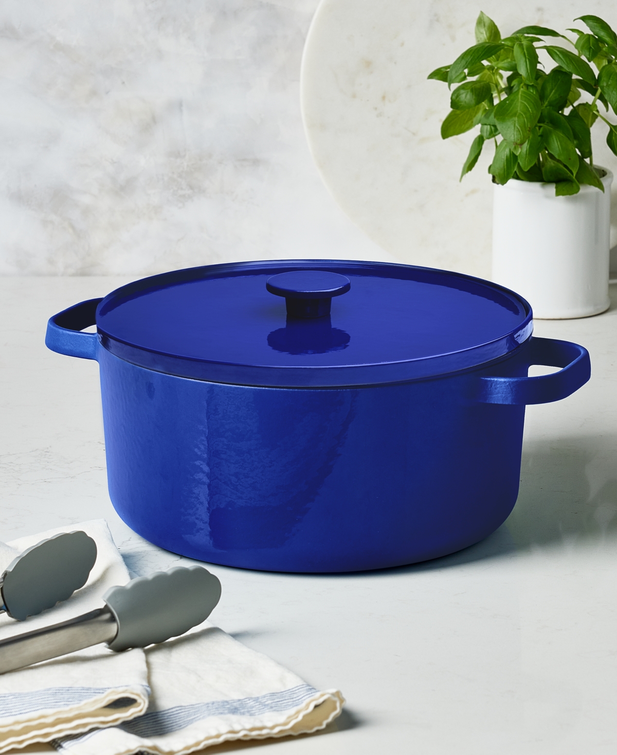 The Cellar Enameled Cast Iron 6-qt. Dutch Oven Blue, Macy's Exclusive In Transparent