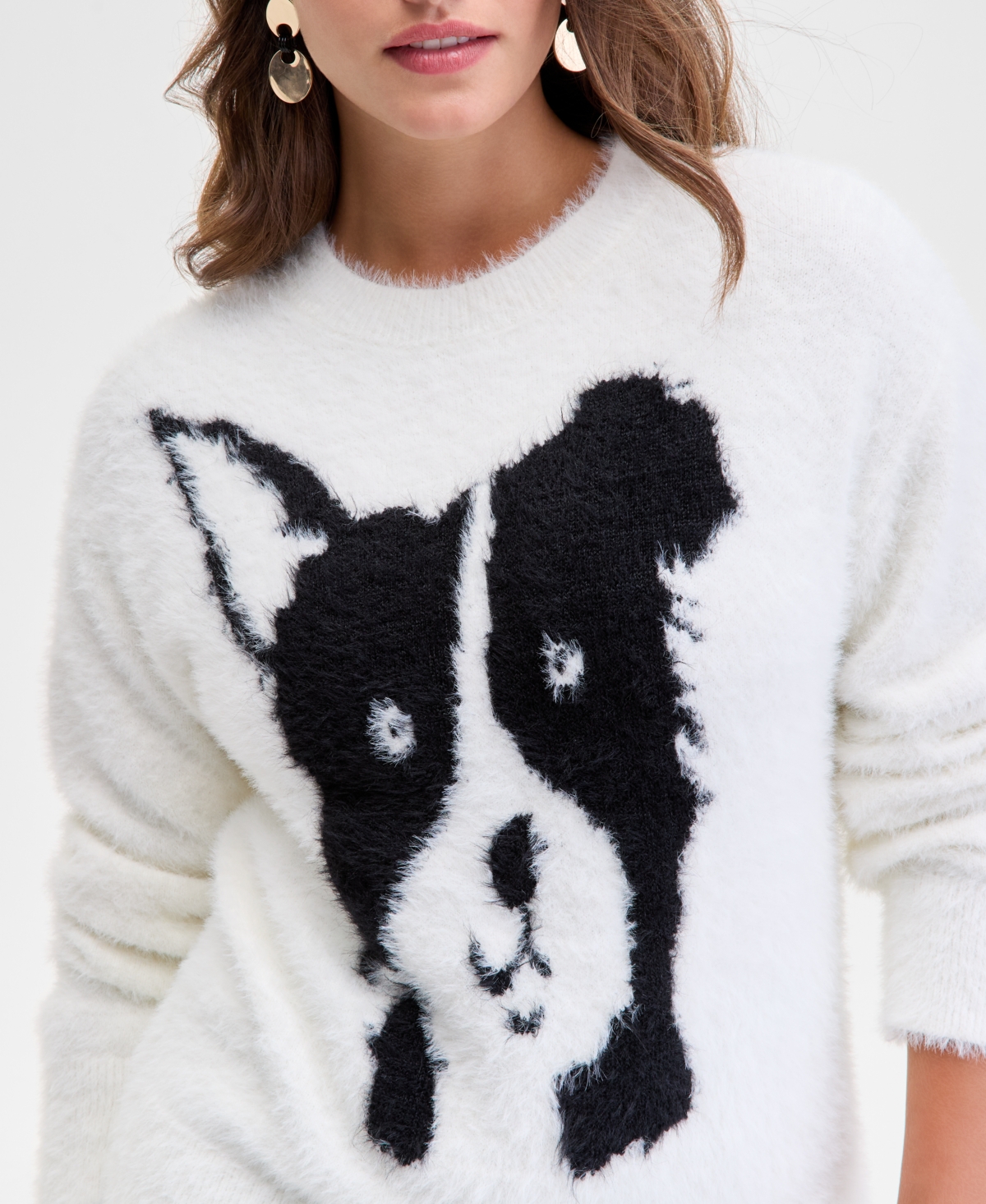 On 34th Women's Eyelash Dog Crewneck Sweater, Macy's Exclusive In Multi