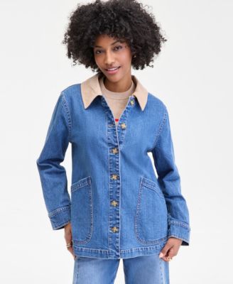 Women's Corduroy Collar Denim Barn Jacket, Macy's Exclusive