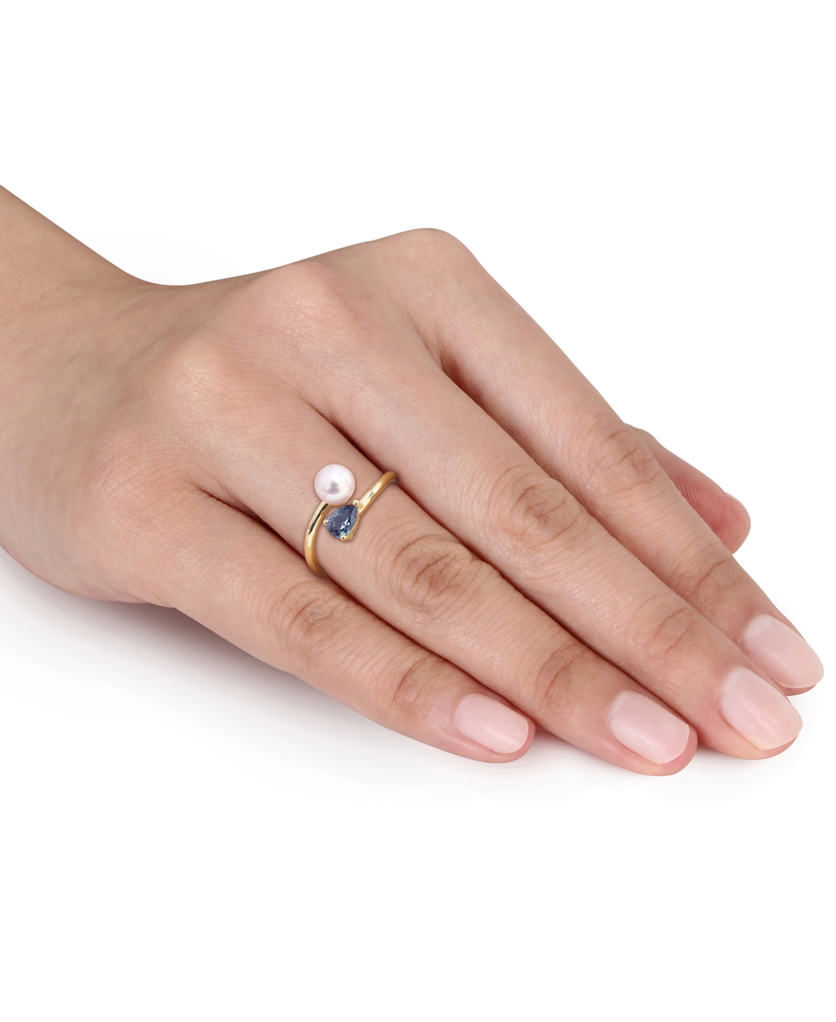 Macy's Cultured Freshwater Pearl & Lab-created Alexandrite Ring (5/8 Ct. T.w.) In 18k Gold-plated Sterling  In Gold