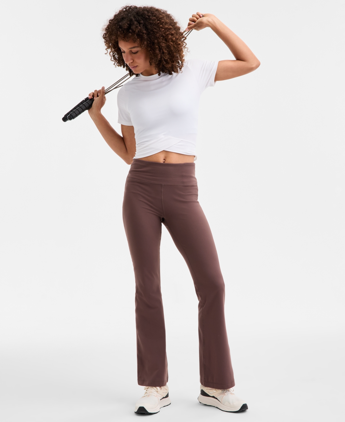 Id Ideology Women's Petite Studio High Rise Flare Leggings, Created For Macy's In Brown