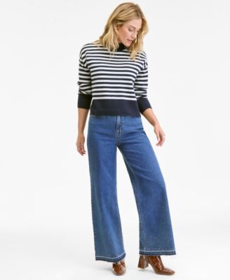 Women's Striped Mock Neck Sweater, Macy's Exclusive