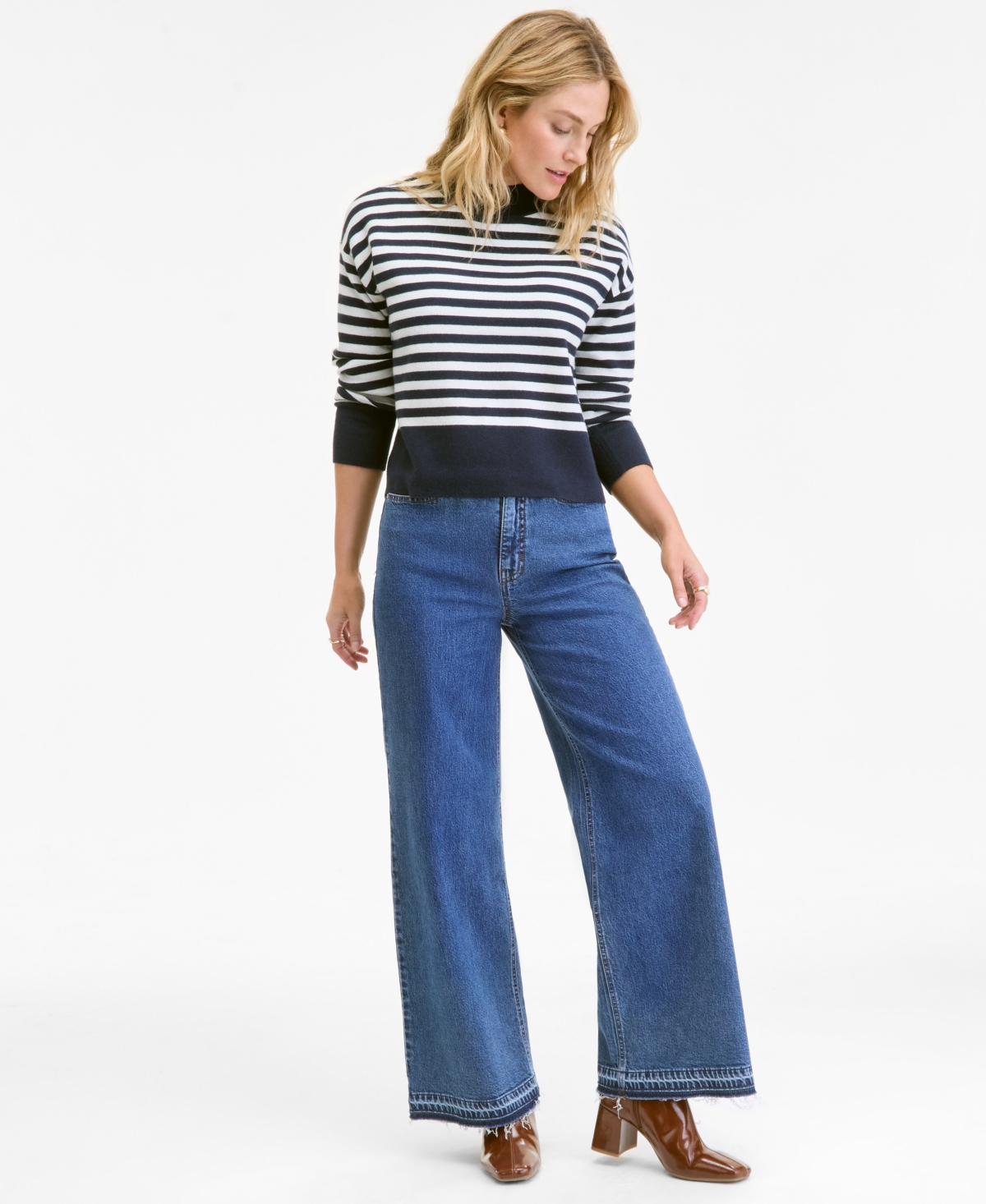 On 34th Women's Striped Mock Neck Sweater, Macy's Exclusive In Blue