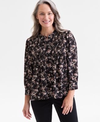 Style & Co - Women's Floral-Print Pintuck-Yoke Blouse