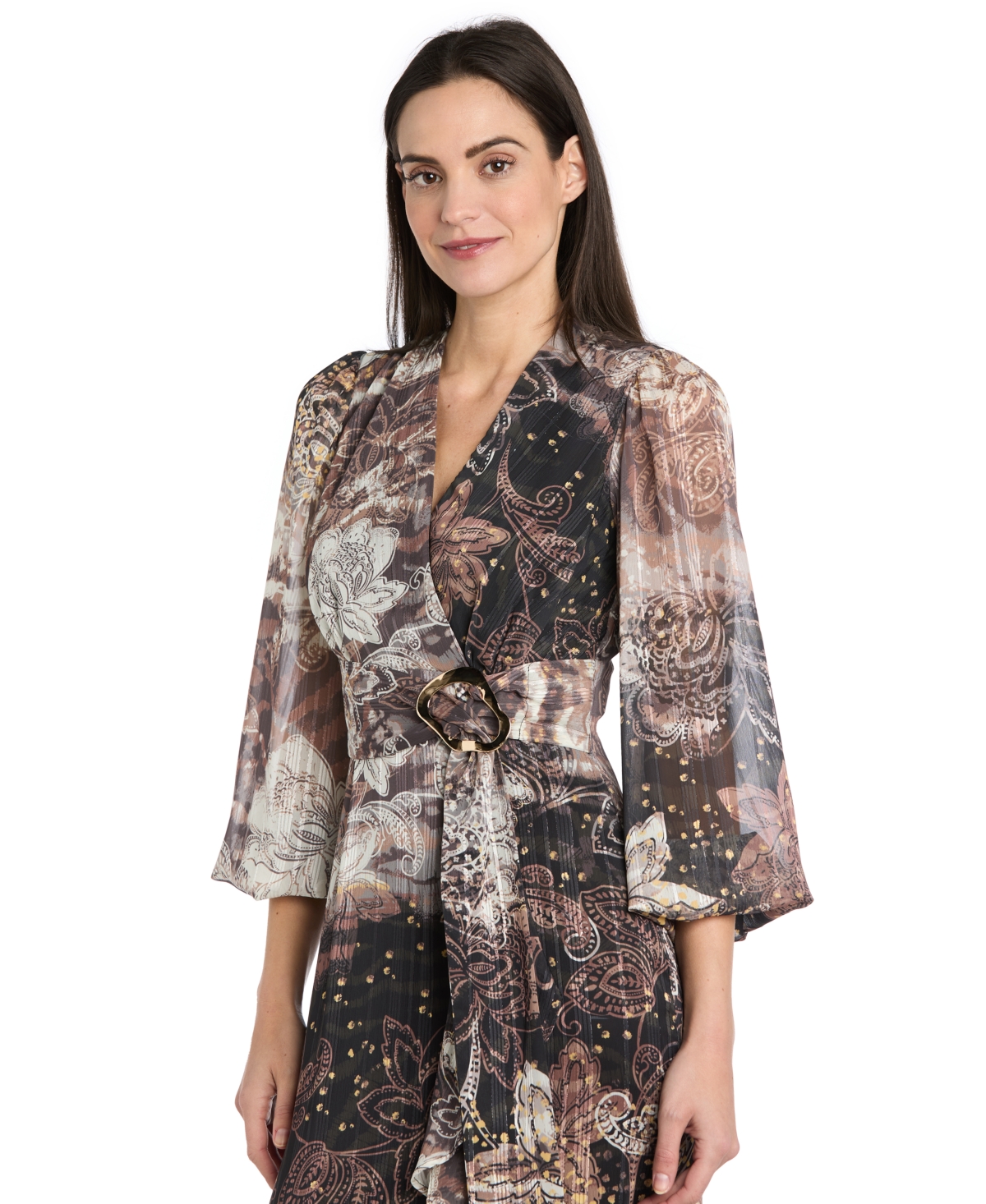 R & M Richards Women's Chiffon Surplice-neck Midi Dress In Gray
