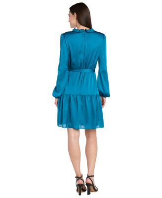 Women's V-Neck Charmeuse Ruffled Waist-Tie Dress