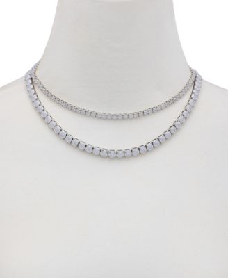 Silver-Tone Double Crystal Necklace