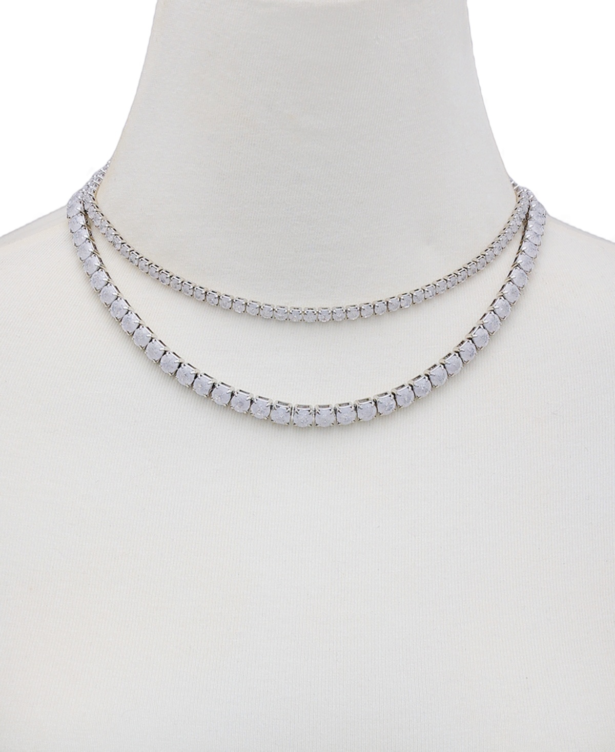 Guess Silver-tone Double Crystal Necklace In Silver