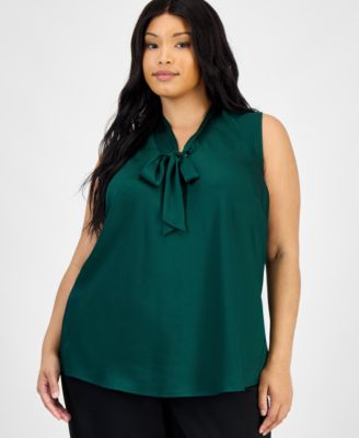 Kasper - Plus Size Tie-Neck Sleeveless Top