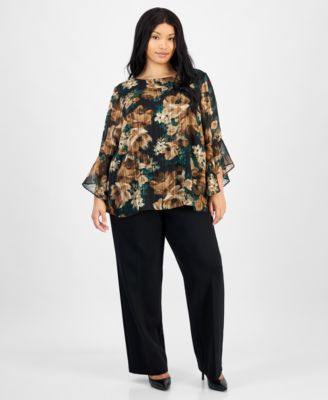 Plus Size Printed Ruffle-Sleeve Blouse