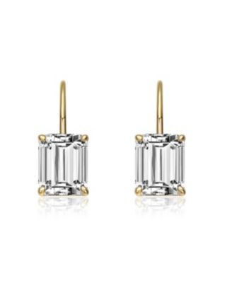 Sterling Silver 14K Gold Plated with Clear Cubic Zirconia Leverback Earrings