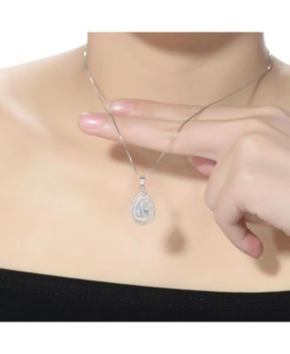 Cubic Zirconia Sterling Silver White Gold Plated Pear Shape Pendant