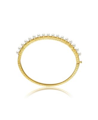 Sterling Silver 14K Gold Plated Beaded Bangle Bracelet with Shell Pearls
