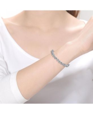 Sterling Silver with White Gold Plated Clear Round and Marquise Cubic Zirconia Cluster Flower-Inspired Tennis Bracelet