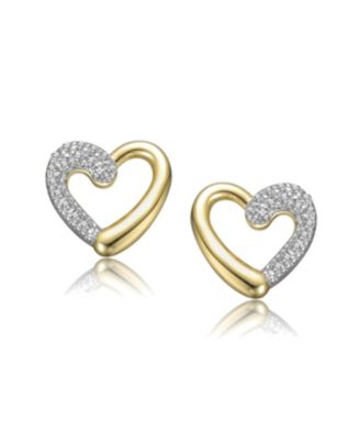 Sterling Silver 14K Gold Plated with Clear Moissanite Heart Stud Earrings