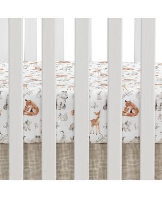 Baby Painted Forest Gray/Beige Woodland Animals 4-Piece Nursery Crib Bedding Set