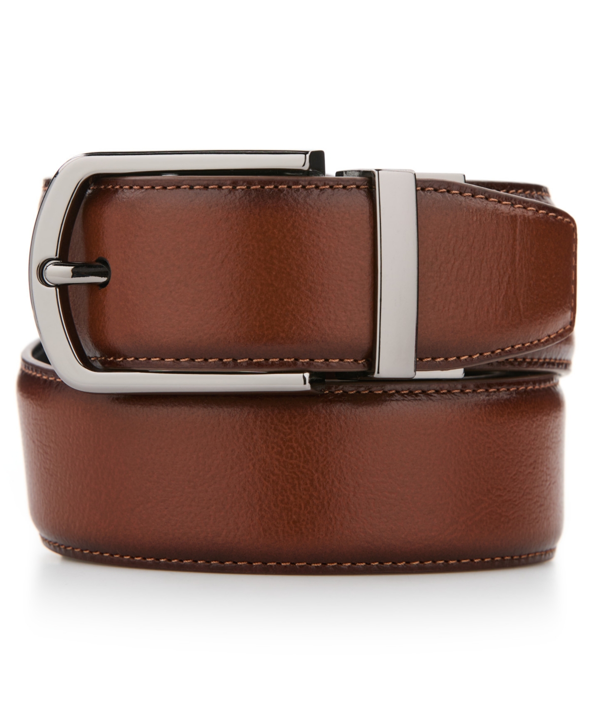 Perry Ellis Portfolio Men's Burnished Reversible Leather Dress Belt In Brown
