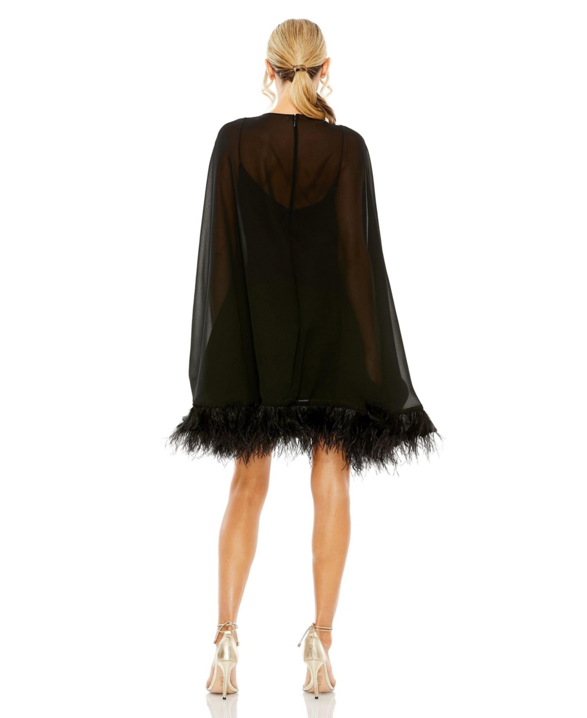 Mac Duggal Women's Trapeze Dress with Feather Trim