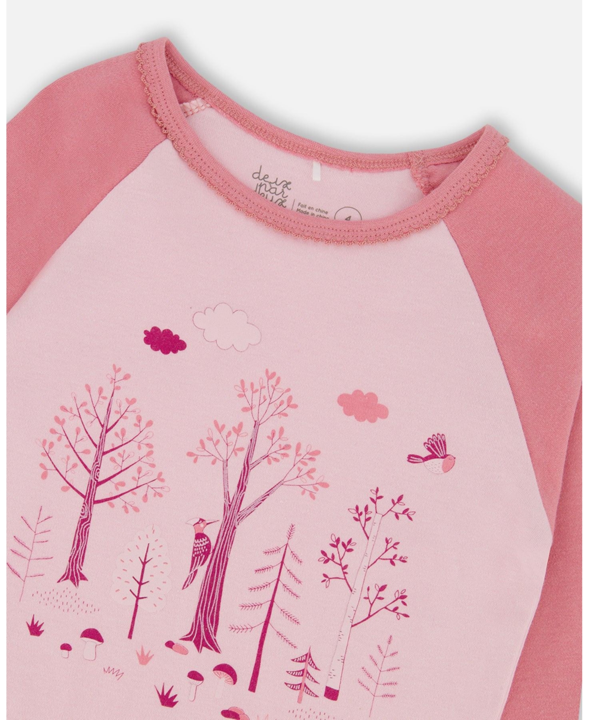 Deux par Girl Cotton Two-Piece Pajamas Pink Forest