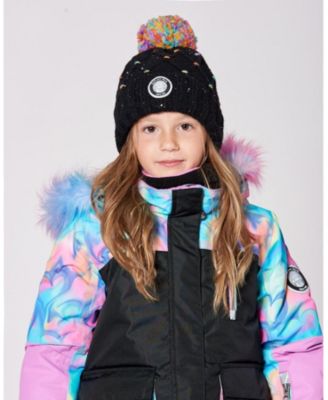 Girl Lined Knit Pompom Hat Black and Multicolor with Little Sequins - Toddler|Child