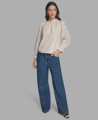 Women's Long Sleeve Eyelet Top