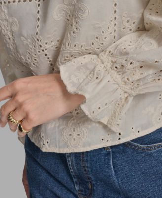 Women's Long Sleeve Eyelet Top