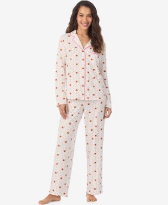 Women's Long Sleeve Notch Collar Top and Long Pants Pajama Set