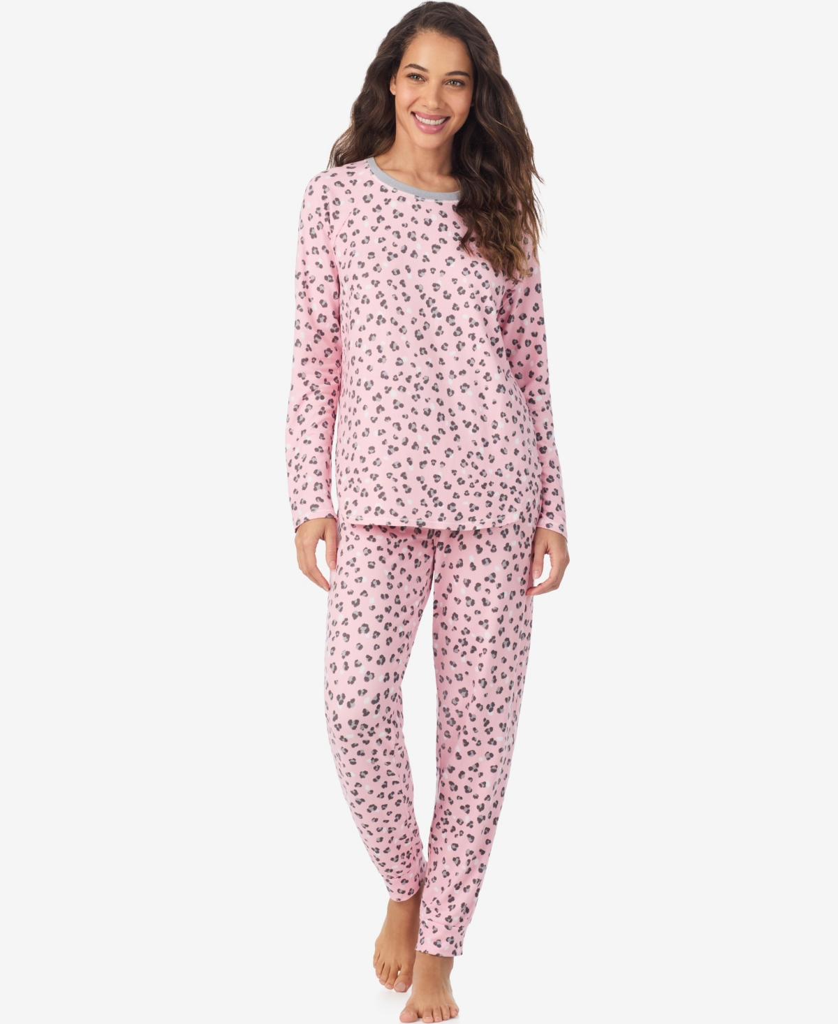 Cuddl Duds Women's Long Sleeve Crewneck Top And Jogger Pajama Set In Pink