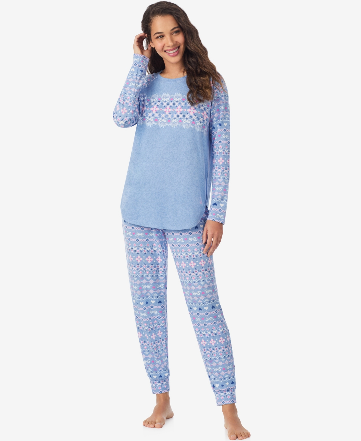Cuddl Duds Women's Long Sleeve Crewneck Top and Jogger Pajama Set