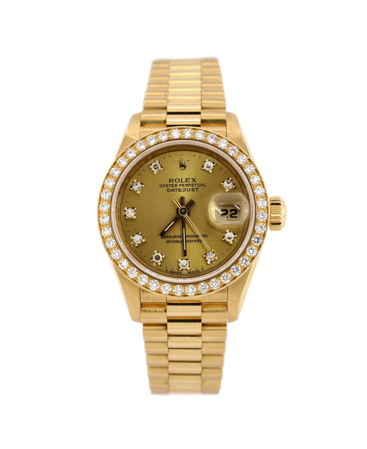 Oyster Perpetual President Datejust Automatic Watch in Gold with Diamond Bezel and Markers 26mm - Dial color: gold