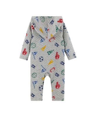 Baby Boys Hooded Varsity Printed Romper