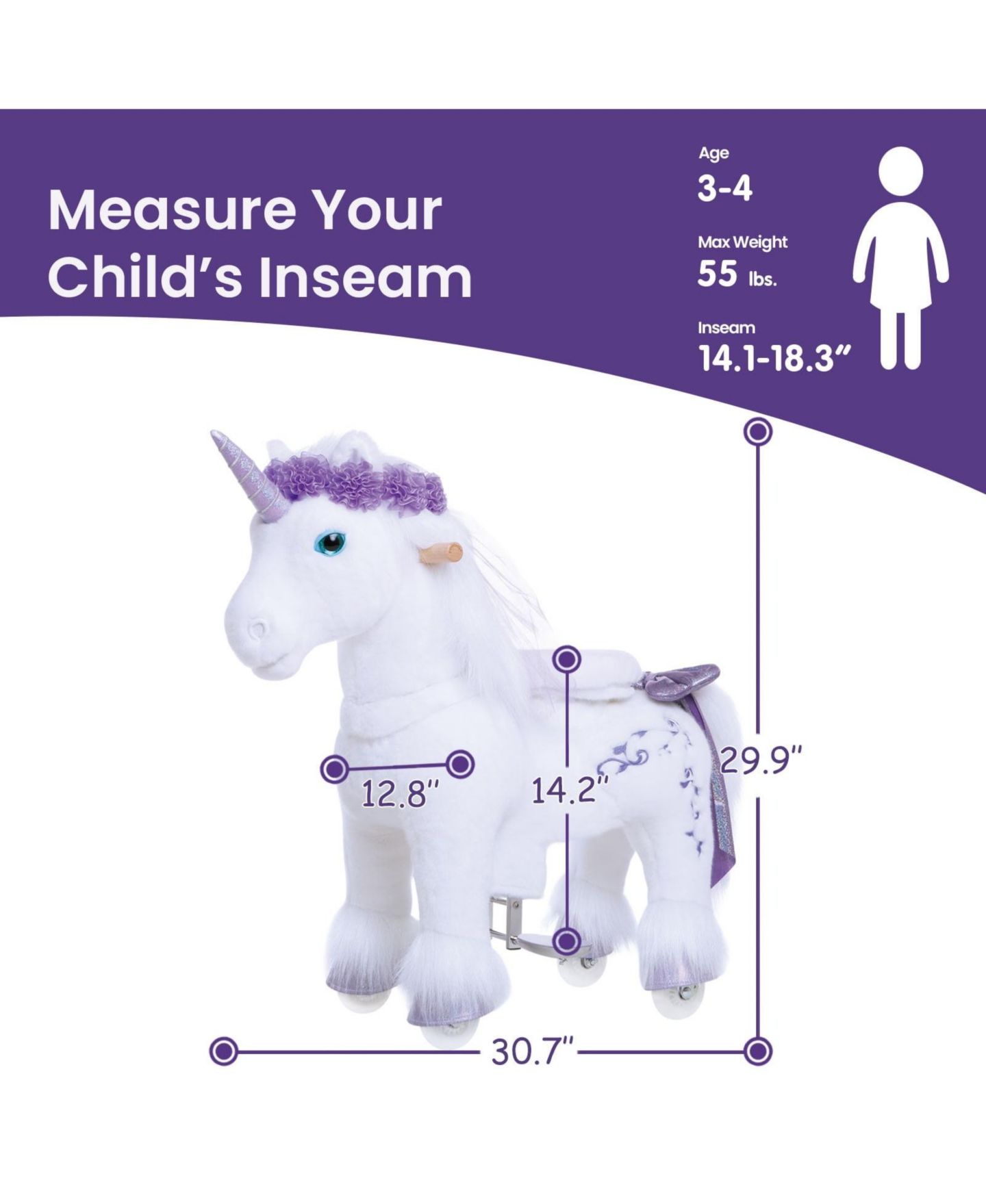 Детская мягкая игрушка PonyCycle Model X Plush Unicorn Ride-On, Ages 4-7, цвет: Белый / Фиолетовый — фото 5
