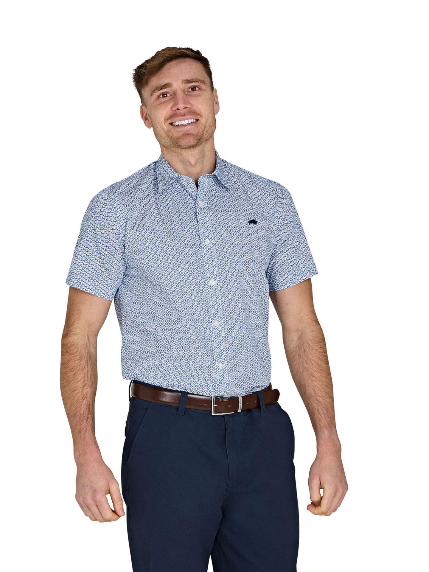 Мужская рубашка Raging Bull Short Sleeve Cotton Poplin, цвет: Синий, вариант 1 — фото 8