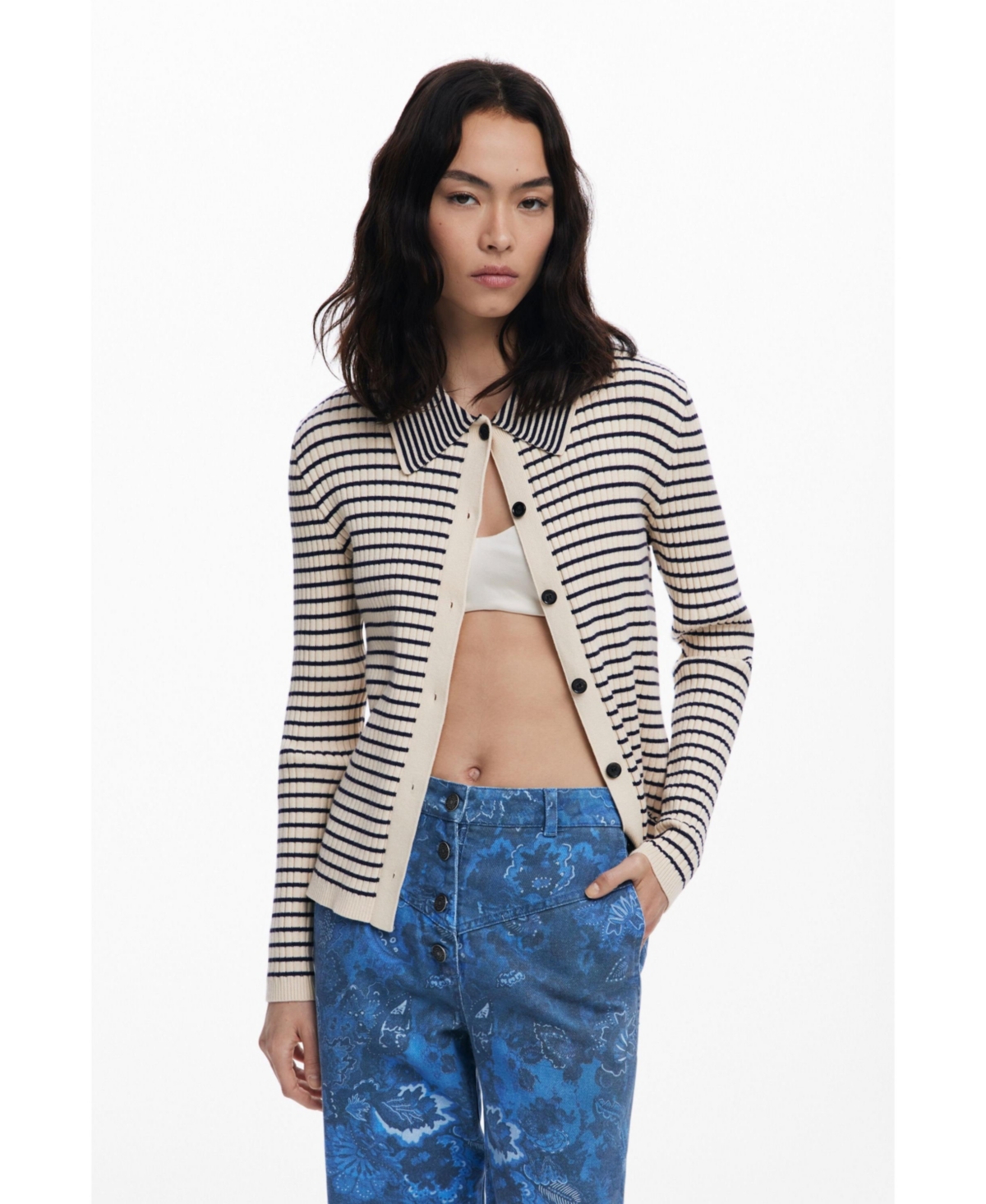Desigual Low Rise Frayed Hem Flare Leg Jeans In Blue