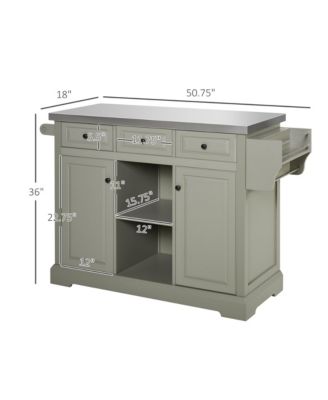 Gray Mobile Kitchen: Island Cart with Stainless Top and Multi-Storage