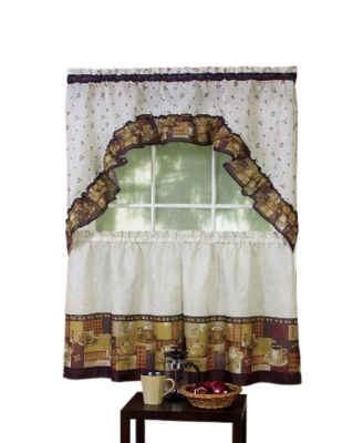 Coffee Complete Kitchen Curtain Tier and Swag Set - 58 in. W x 36 in. L