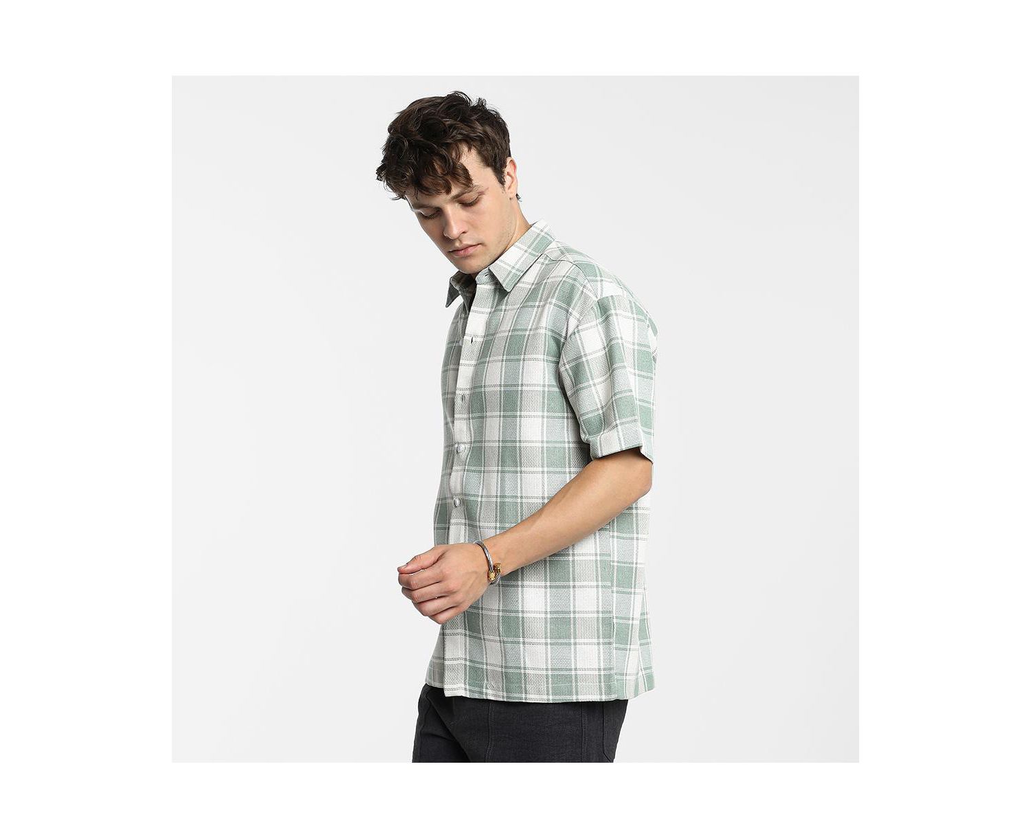 Men's Sage Green and Powder White Buffalo Check Shirt