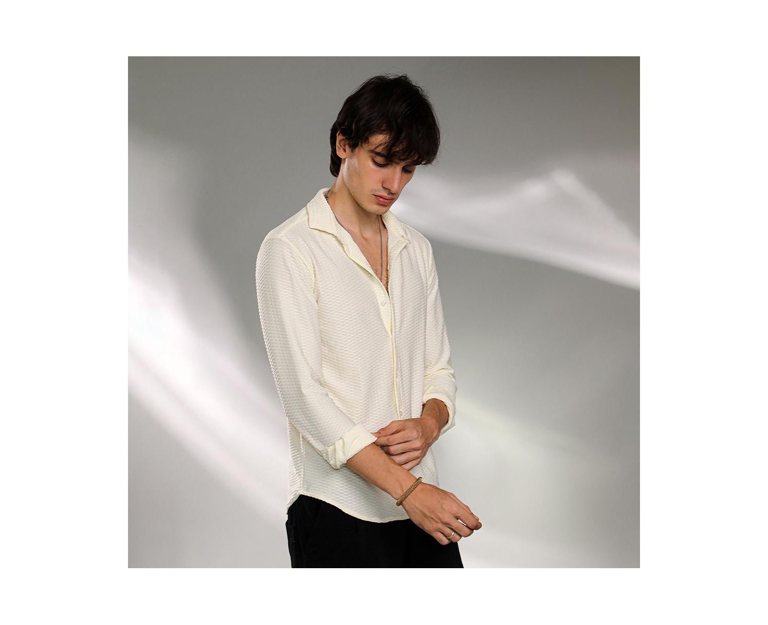 Men's Pale Yellow Hive-Textured Shirt
