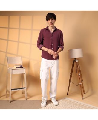 Men's Burgundy Red Rope-Textured Shirt