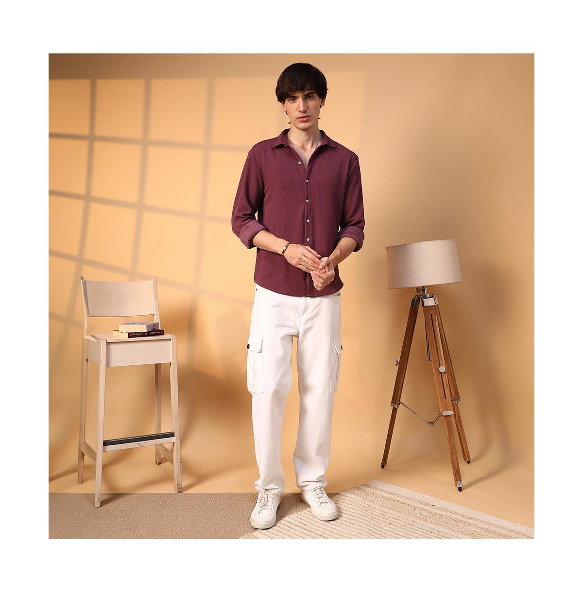 Campus Sutra Men's Burgundy Red Rope-Textured Shirt