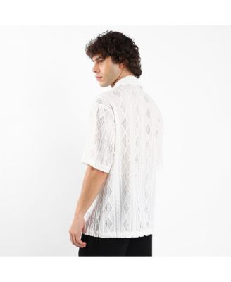 Men's Daisy White Argyle-Textured Oversized Shirt