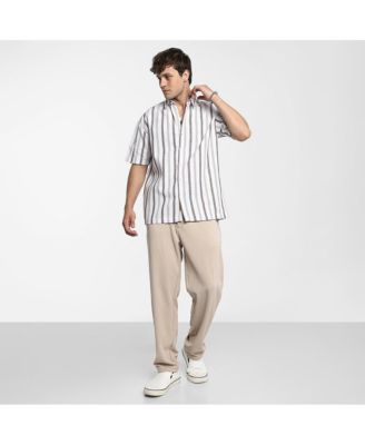 Men's Ivory White & Burgundy Red Pencil-Striped Shirt