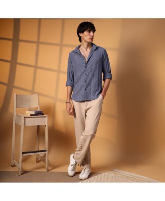 Men's Stone Blue Aztec-Textured Shirt